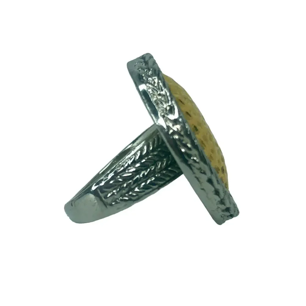 Silver and Gold Oval Ring - Size 8